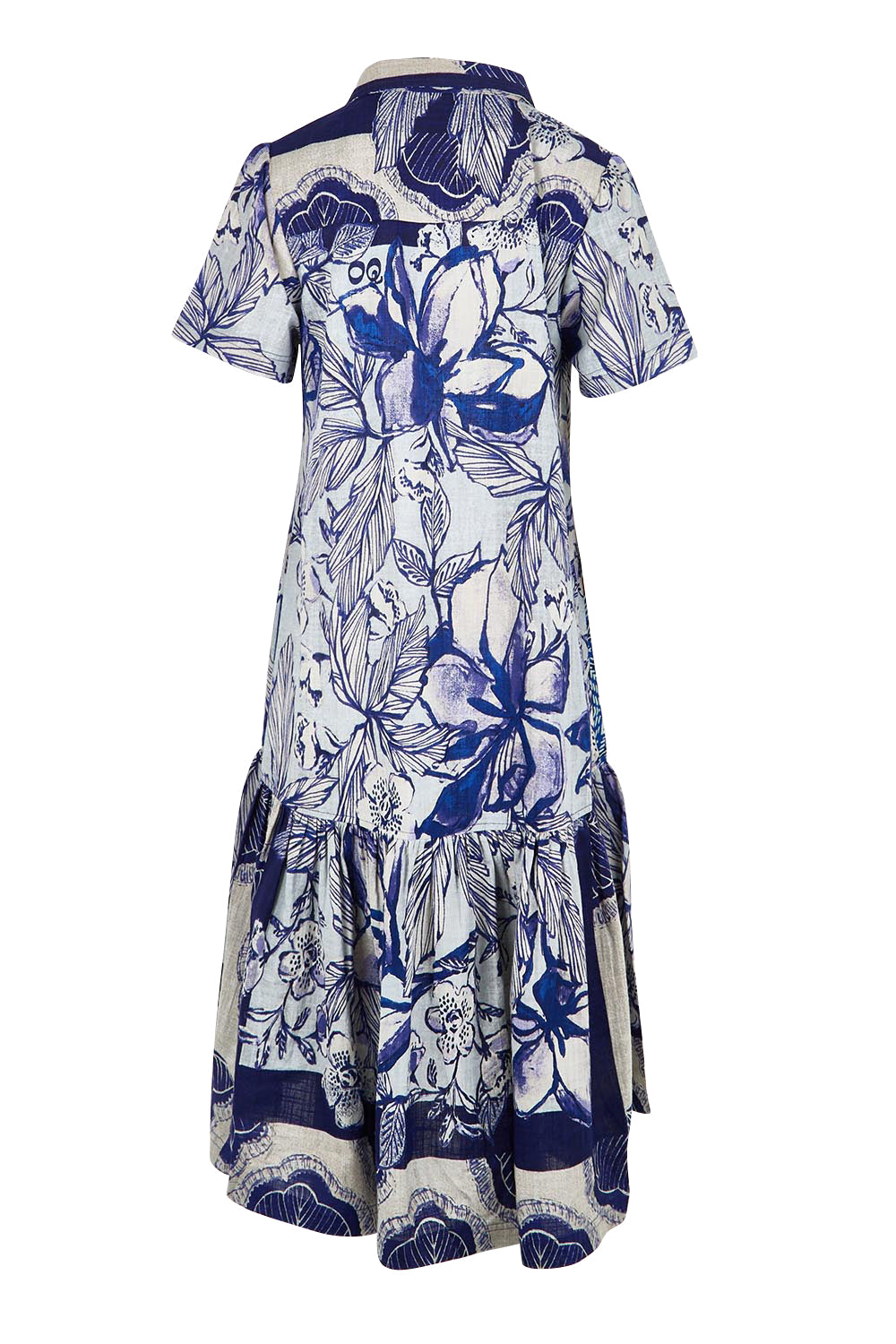 Product shot of the Long Patch Cotton Dress – Print in colour Print, from the back