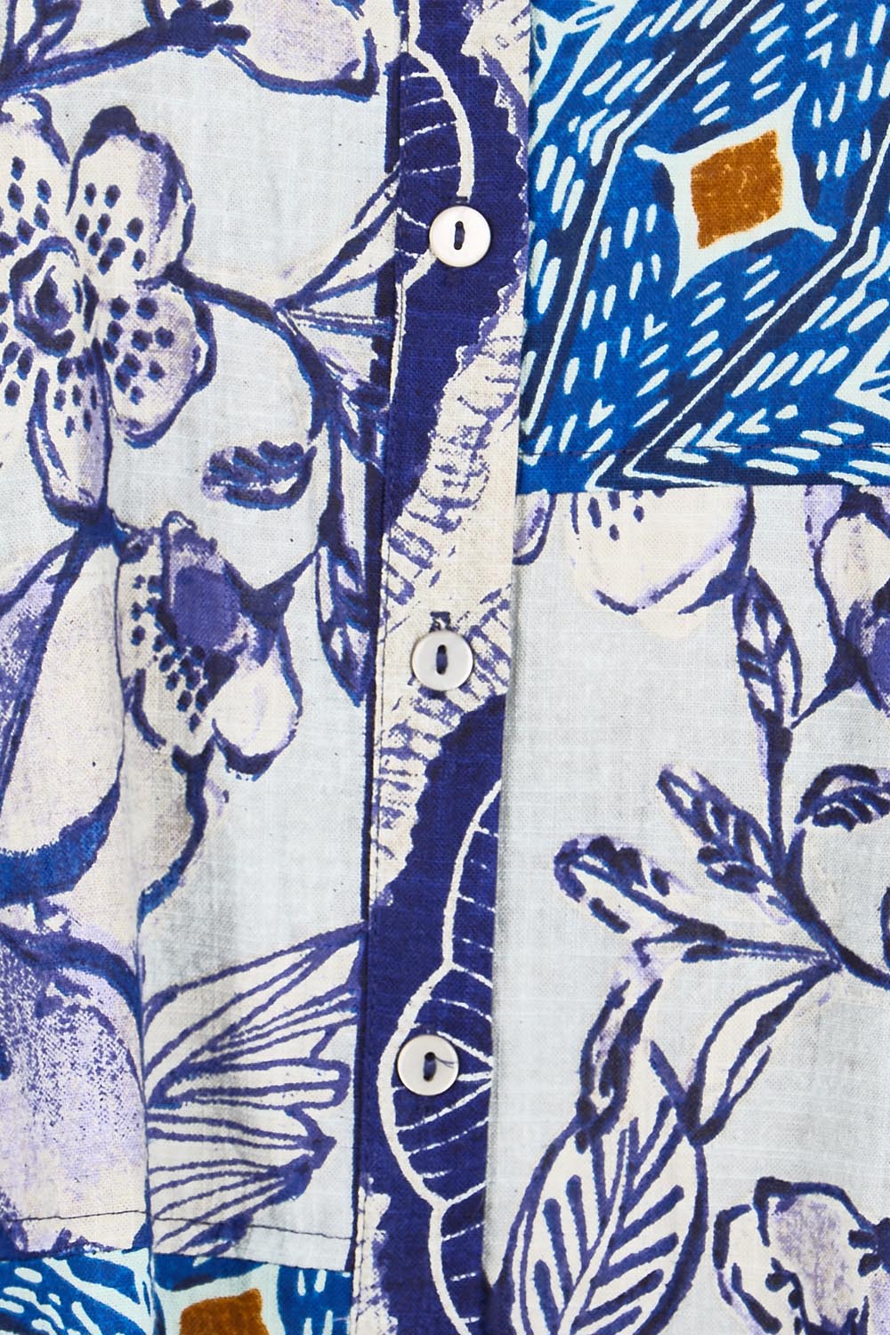 Product shot of the Long Patch Cotton Dress – Print in colour Print, showing detail