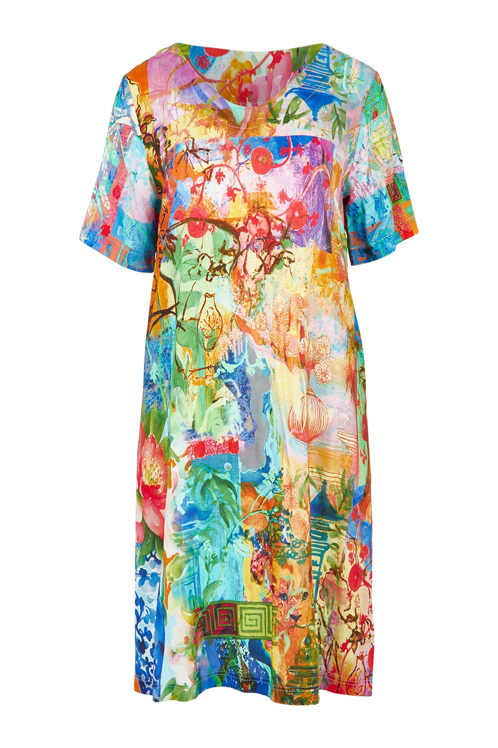 Product shot of the Digital Shift Dress in colour Oriental, from the front