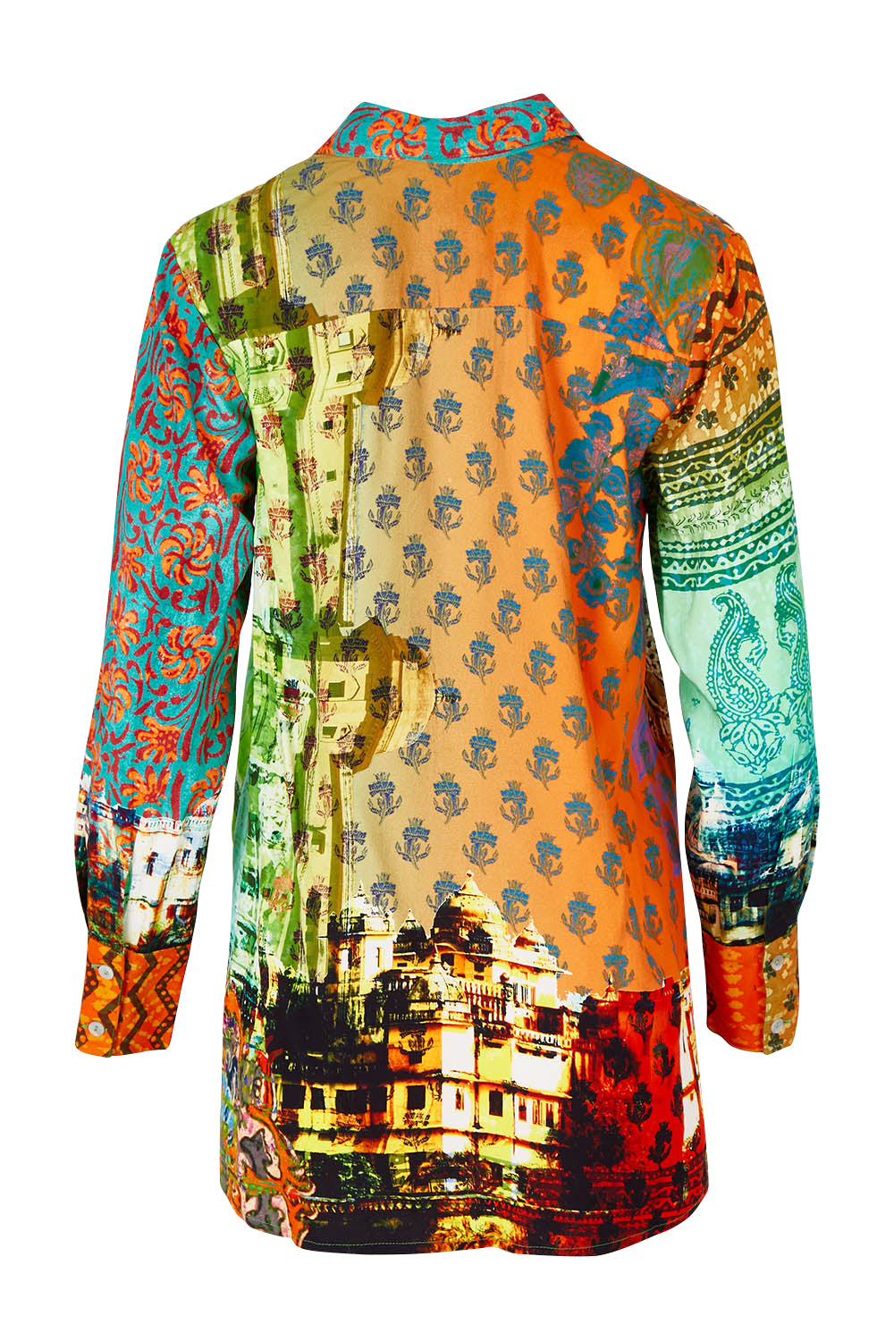 Product shot of the Digital Long Collar Shirt in colour Mix4 (Green), from the back