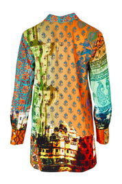 Product shot of the Digital Long Collar Shirt in colour Mix4 (Green), from the back