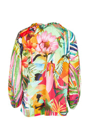 Product shot of the Rio Frill Neck Top in colour Rio (Green), from the back