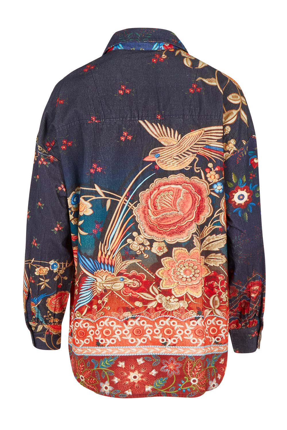 Product shot of the Cord Shirt in colour Embroidery (Blue), from the back