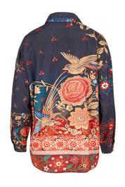 Product shot of the Cord Shirt in colour Embroidery (Blue), from the back