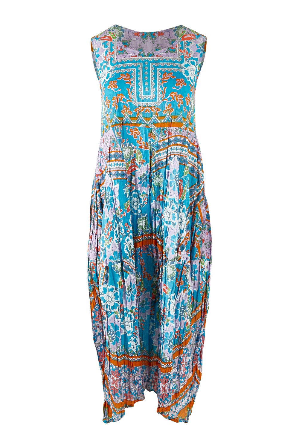 Product shot of the Iruya Organic Cotton Bubble Dress in colour Blue (Blue), from the front