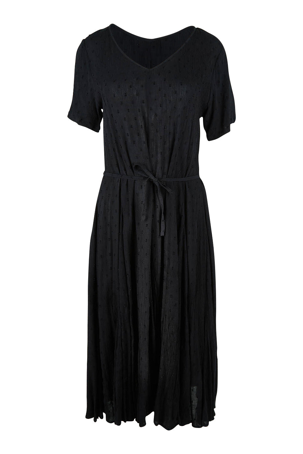 Product shot of the Essentials Godet Short Sleeve Dress in colour Black (Black), from the front