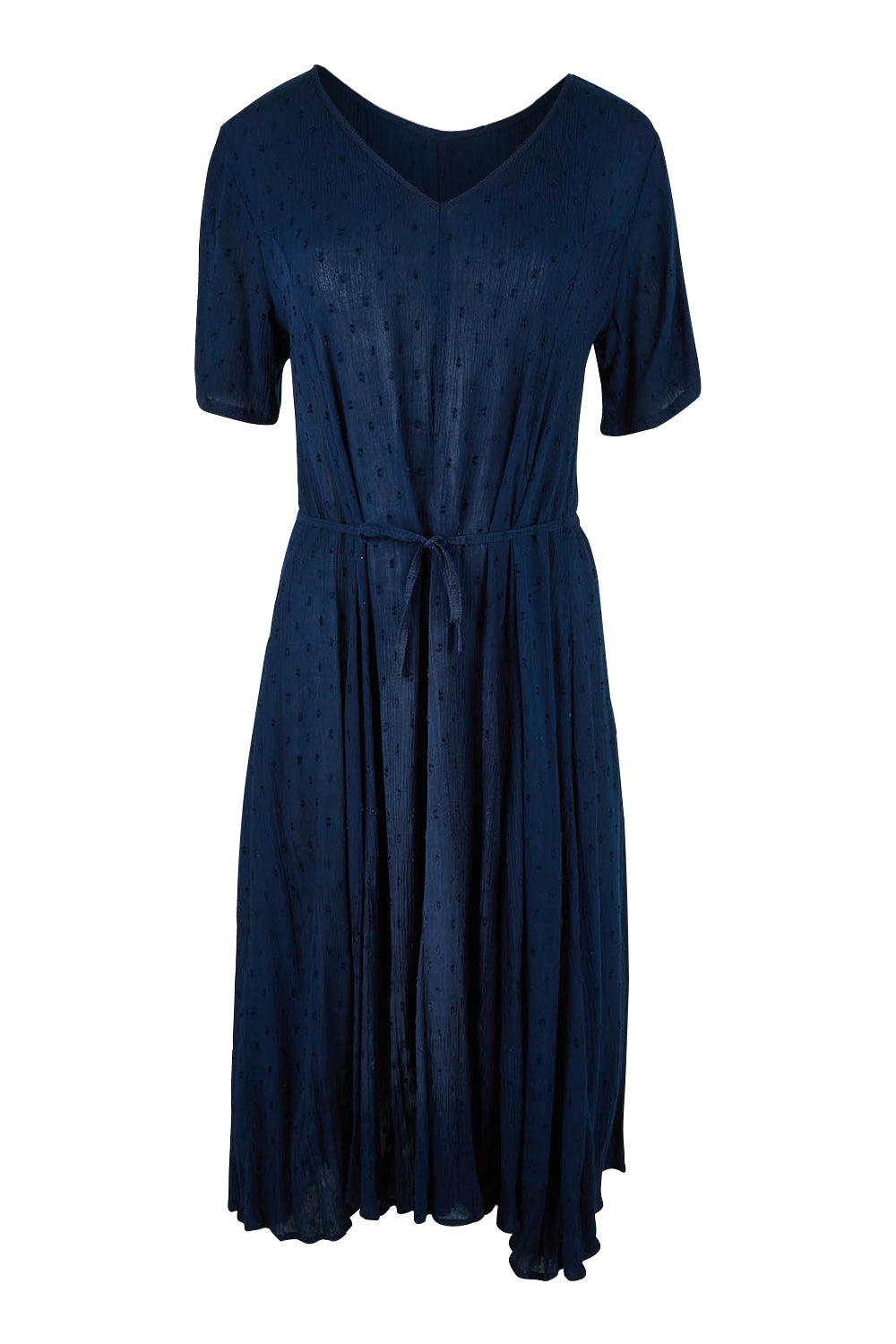 Product shot of the Essentials Godet Short Sleeve Dress in colour Navy (Blue), from the front