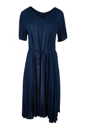 Product shot of the Essentials Godet Short Sleeve Dress in colour Navy (Blue), from the front