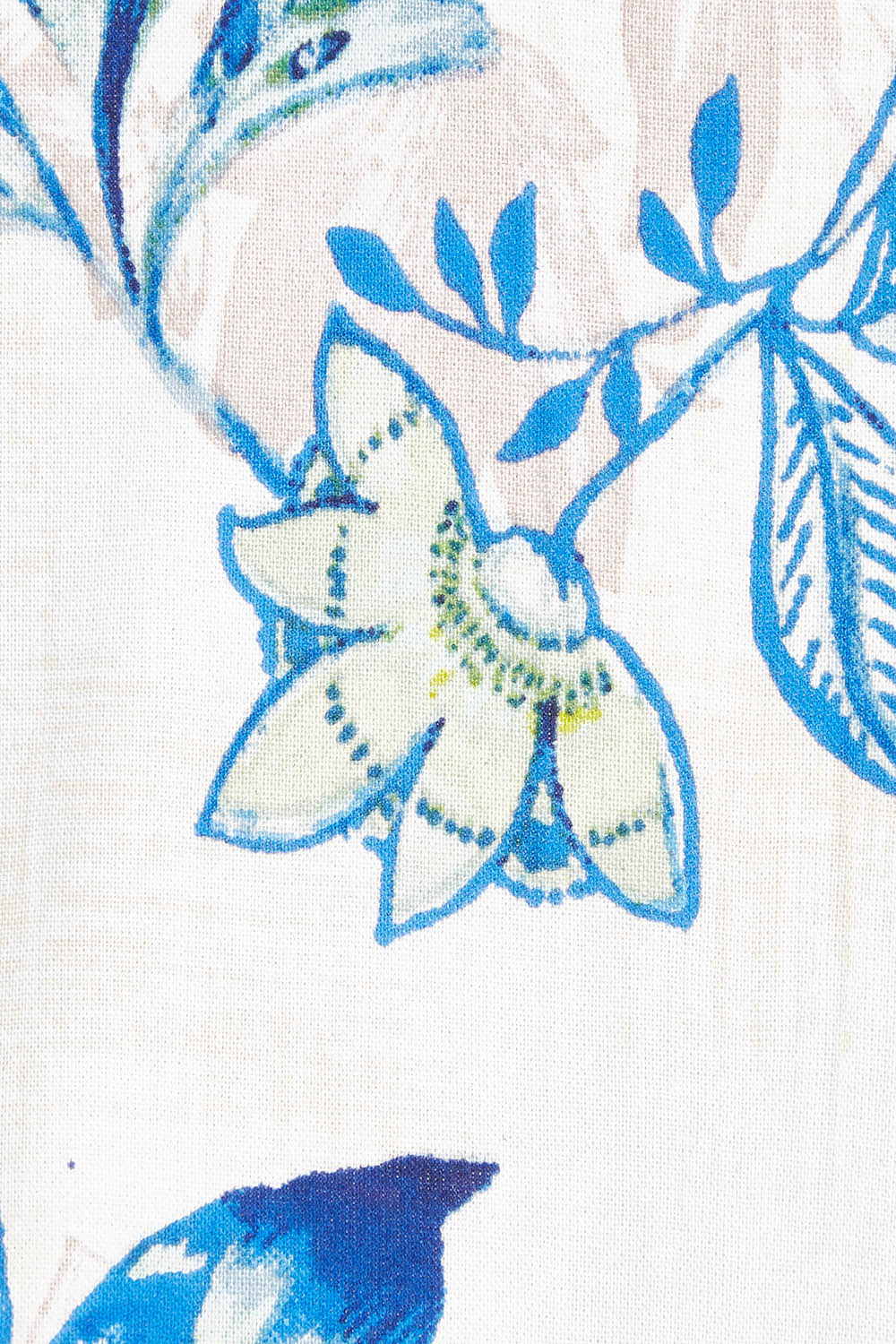 Product shot of the Rhodes Pleated Top in colour Print (Blue), detail