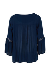 Product shot of the Boho Top in colour Navy (Blue), from the back