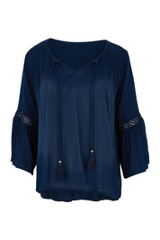 Product shot of the Boho Top in colour Navy (Blue), from the front