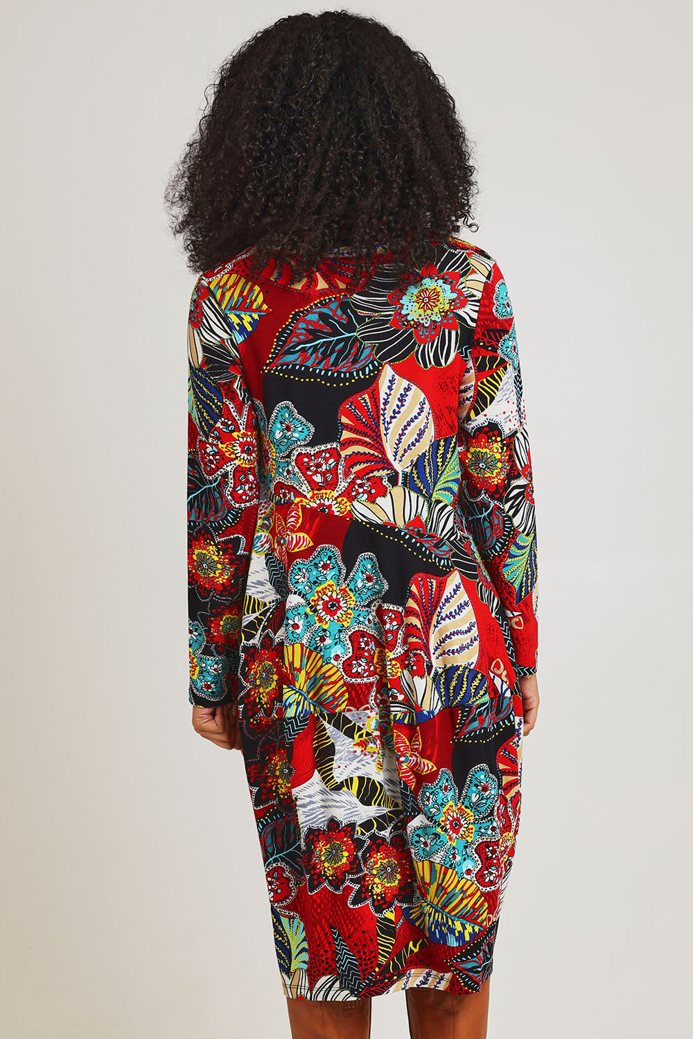 Model Ziara wearing size 10 of the Staying Alive Panel Bubble Dress in colour Alive (Red), from the back