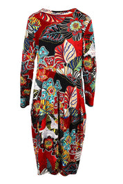 Product shot of the Staying Alive Panel Bubble Dress in colour Alive (Red), from the back