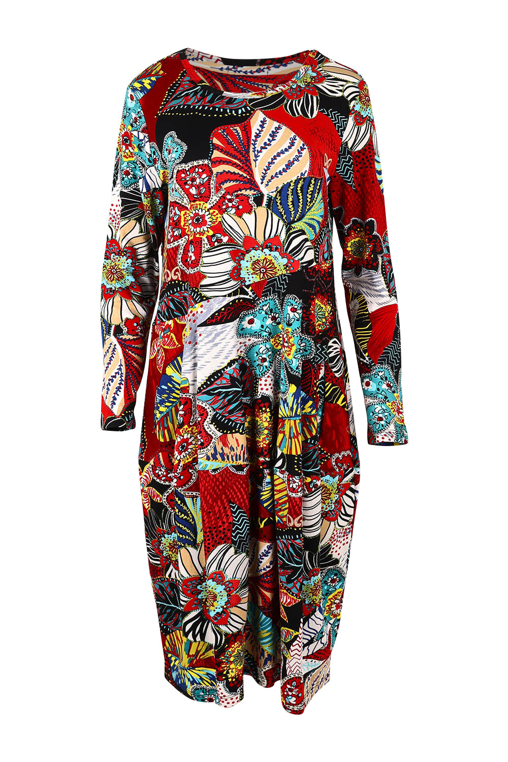 Product shot of the Staying Alive Panel Bubble Dress in colour Alive (Red), from the front