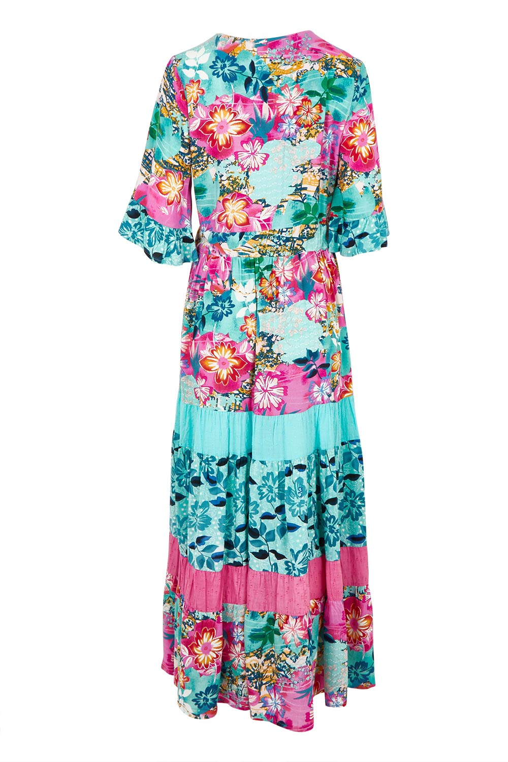 Product shot of the Vin colourNeckline Layers Maxi Dress - Selaron, from the back