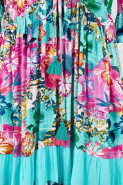 Product shot of the Vin colourNeckline Layers Maxi Dress - Selaron, detail