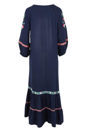 Product shot of the Embroidered Maxi Dress in colour Ivanova (Blue), from the back