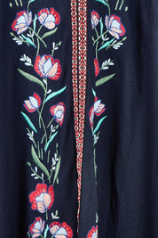 Product shot of the Embroidered Maxi Dress in colour Ivanova (Blue), detail