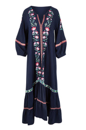 Product shot of the Embroidered Maxi Dress in colour Ivanova (Blue), from the front