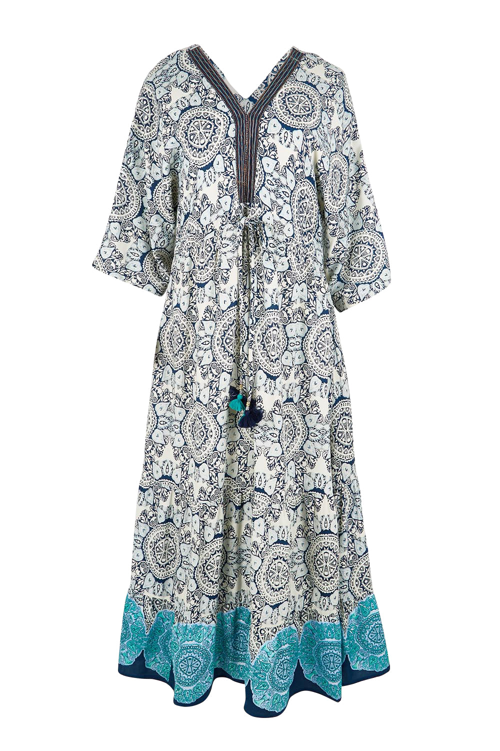 Product shot of the V Maxi Dress – Print in colour Print, from the front