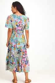 Model Pamelar wearing size 10 of the Short Sleeve Maxi Dress – Print in colour Print, from the front
