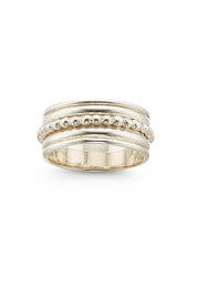 Product shot of the Medium Meditation Spinning Ring in colour Intentions (Metallics), from the front