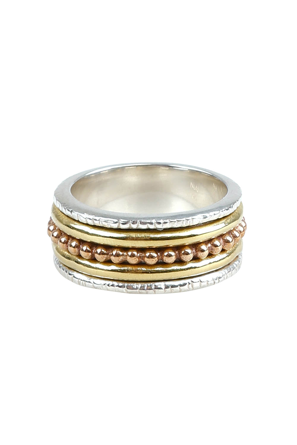 Product shot of the Medium Meditation Spinning Ring in colour Meditation (Metallics), from the front