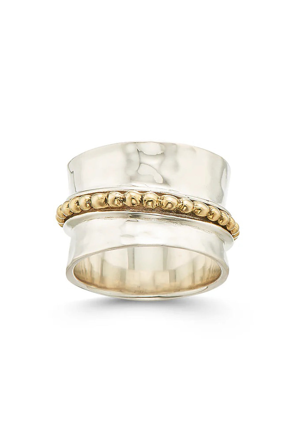 Product shot of the Wide Meditation Spinning Ring in colour Innerlight (Metallics), from the front