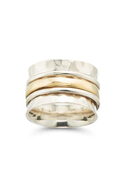 Product shot of the Wide Meditation Spinning Ring in colour Manifest (Metallics), from the front