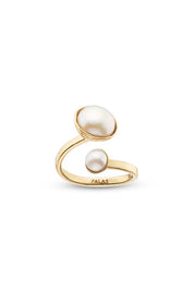 Product shot of the Aphrodite Double Pearl Adjustable Ring in colour Goldpearl (Metallics), from the front