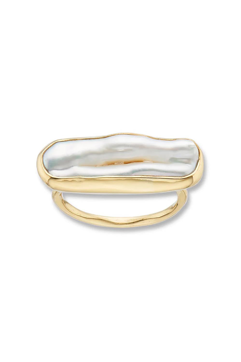 Product shot of the Illuminate Pearl Ring in colour Goldpearl (Metallics), from the front