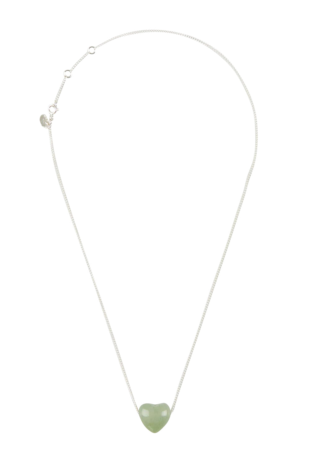 Product shot of the Heartstone Adjustable Stirling Silver Necklace in colour Balance (Green), from the front