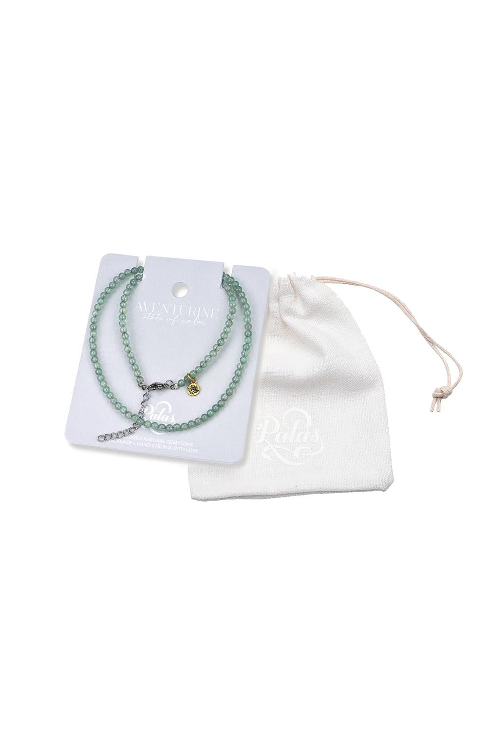 Product shot of the Healing Gems Classics Necklace - Aventurine in colour Aventurine, showing detail