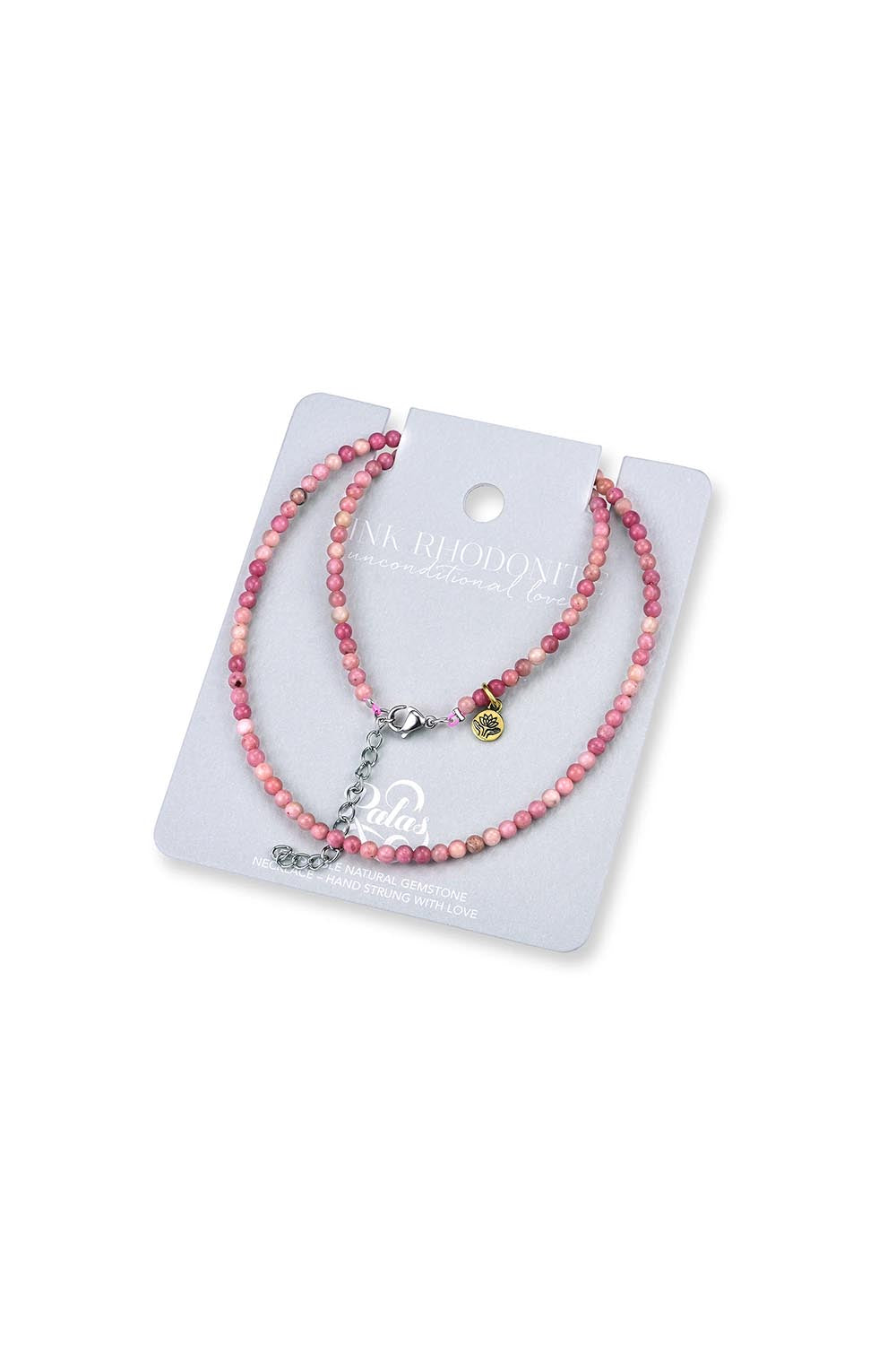 Product shot of the Healing Gems Classics Necklace - Rhondonite in colour Rhondonite, from the back