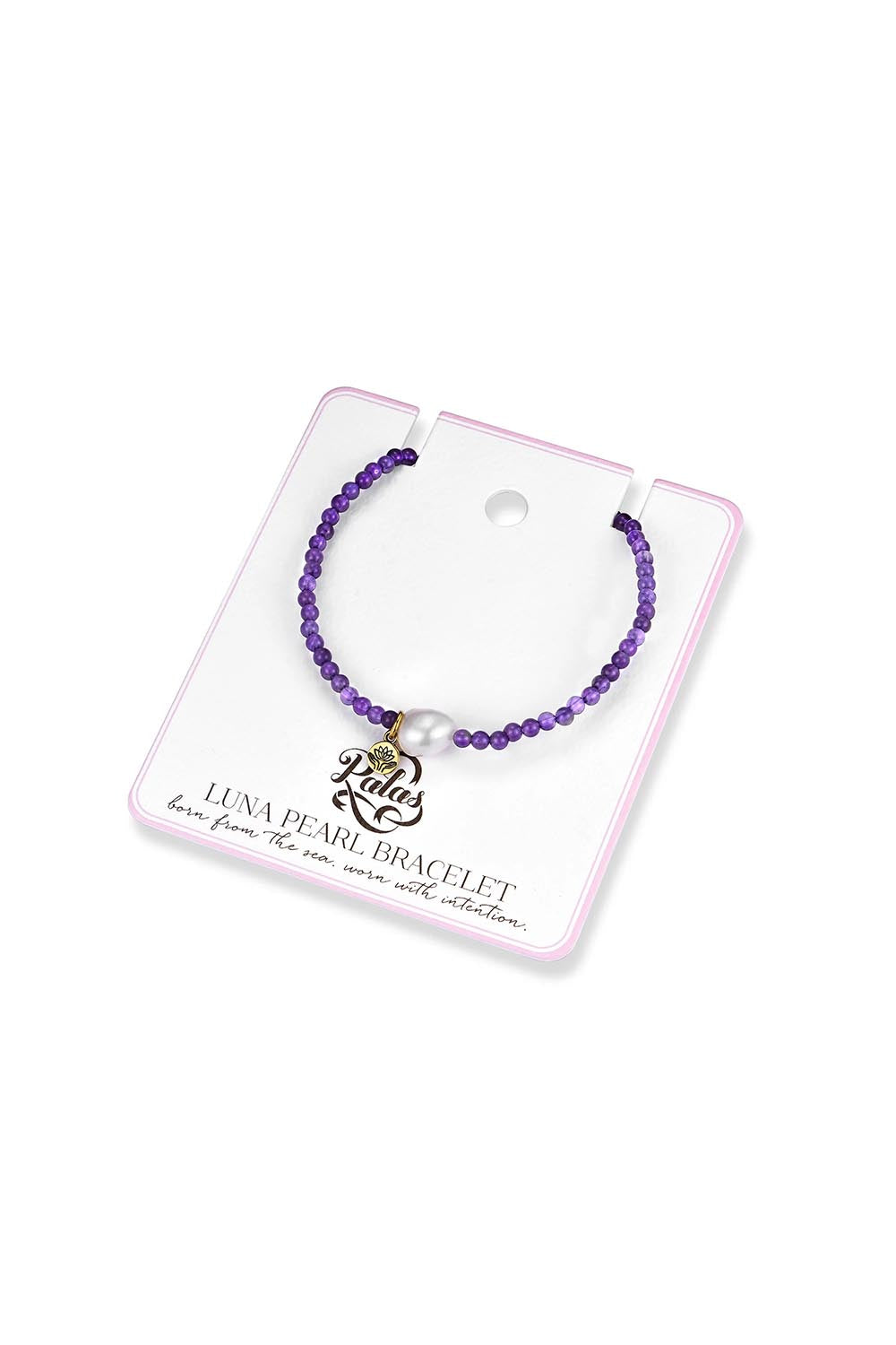 Product shot of the Luna Pearl Bracelet - Amethyst in colour Amethyst, from the back