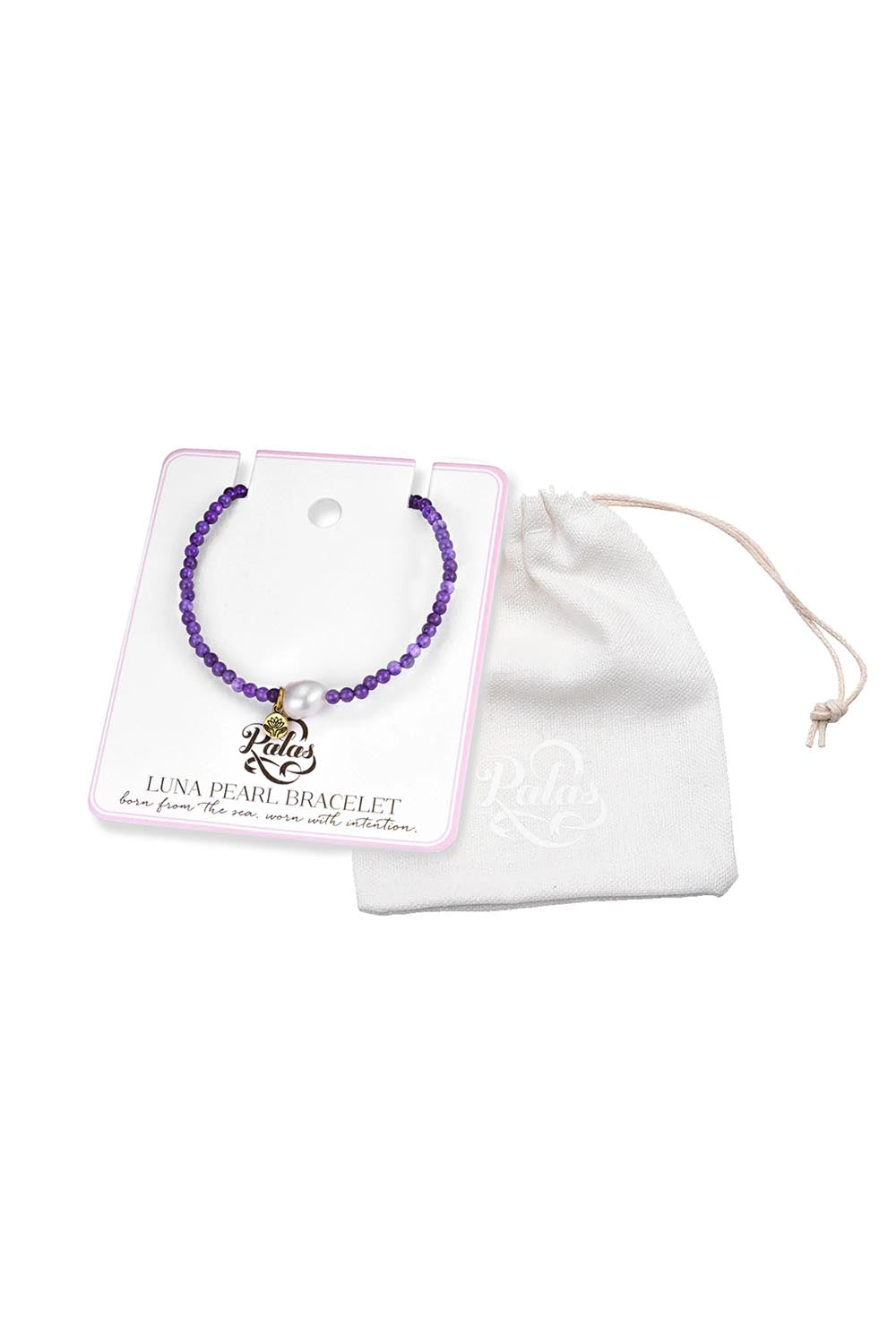 Product shot of the Luna Pearl Bracelet - Amethyst in colour Amethyst, showing detail