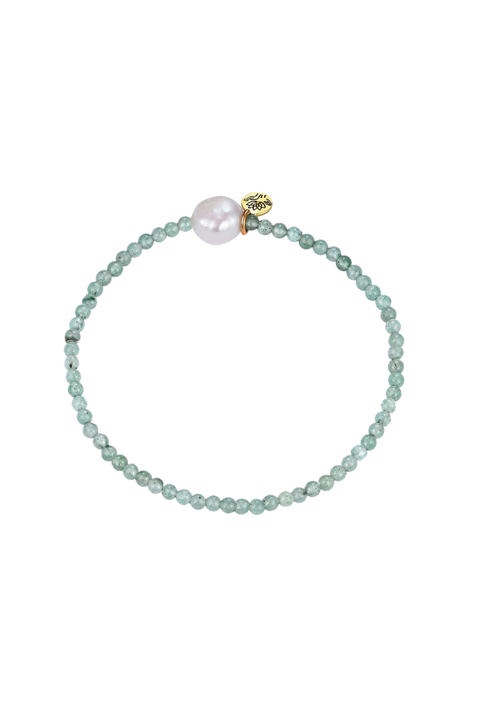 Product shot of the Luna Pearl Bracelet - Aventurine in colour Aventurine, from the front