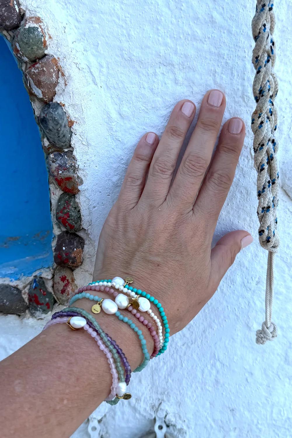 Product shot of the Luna Pearl Bracelet - Rhondonite in colour Rhondonite, from the front