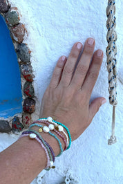 Product shot of the Luna Pearl Bracelet - Rhondonite in colour Rhondonite, from the front