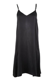 Product shot of the Audrey Silk Slip Nightie in colour Black (Black), from the front