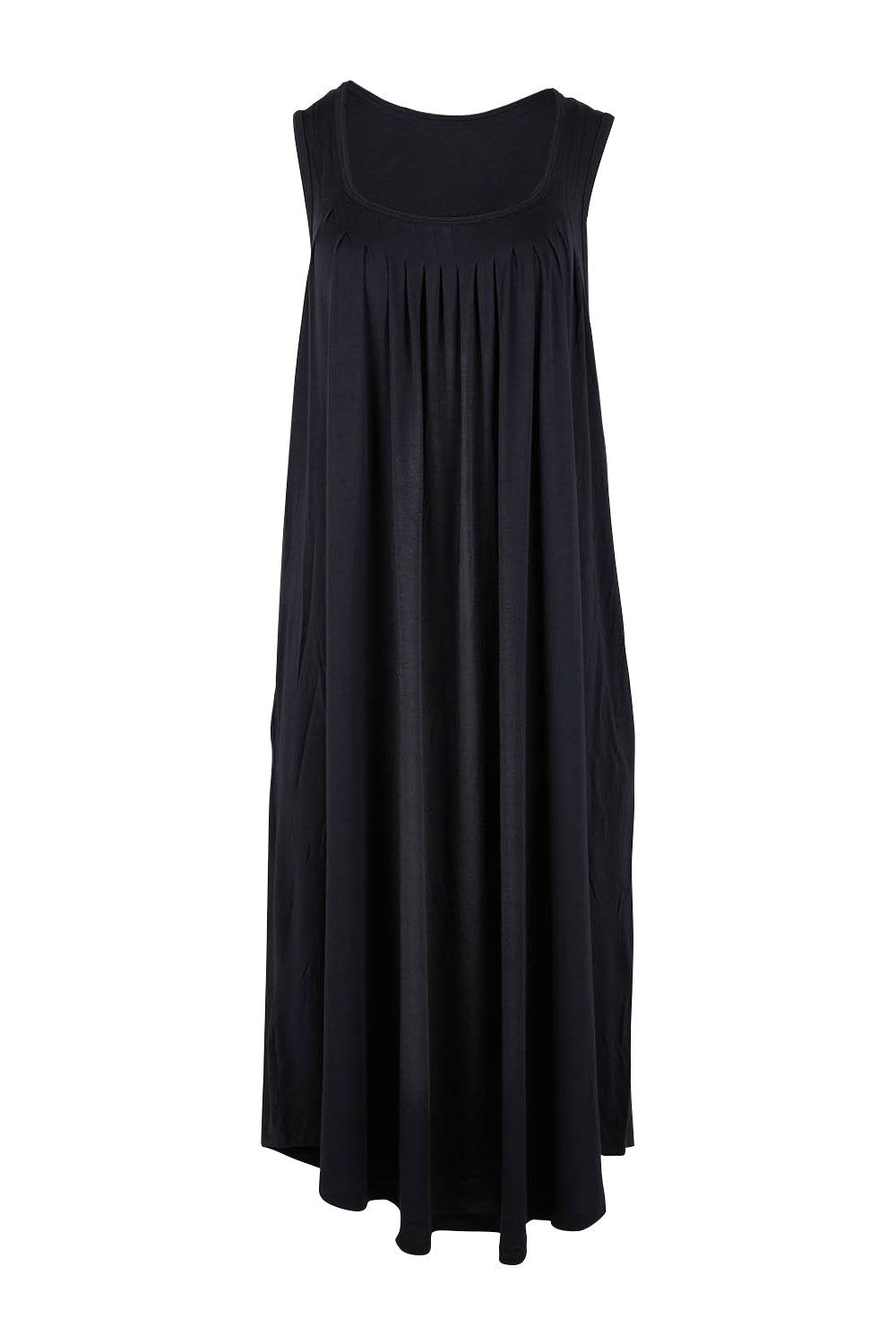 Product shot of the Kate Modal Soft Pleat Front Maxi Nightie in colour Black (Black), from the front