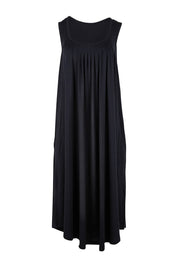 Product shot of the Kate Modal Soft Pleat Front Maxi Nightie in colour Black (Black), from the front