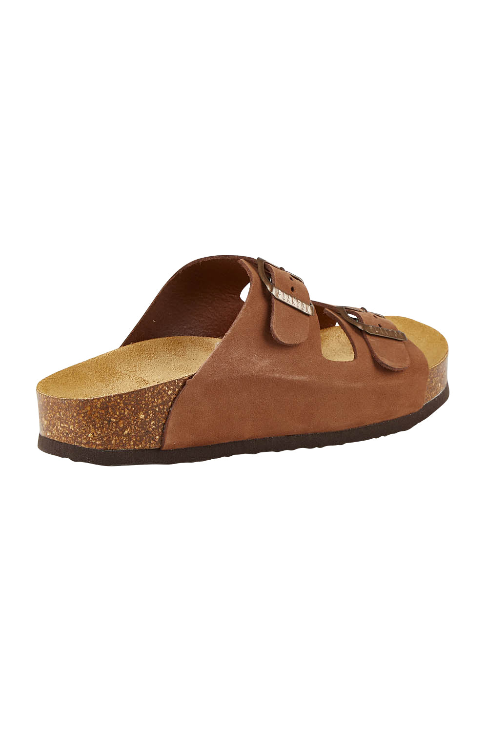 Product shot of the Lindo Leather Platform Sandals in colour Nubmoka, from the back