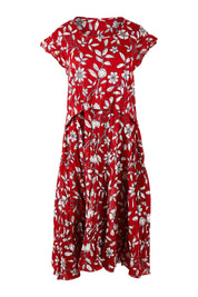 Product shot of the Cotton Cap Sleeve Dress in colour Redprint (Red), from the front