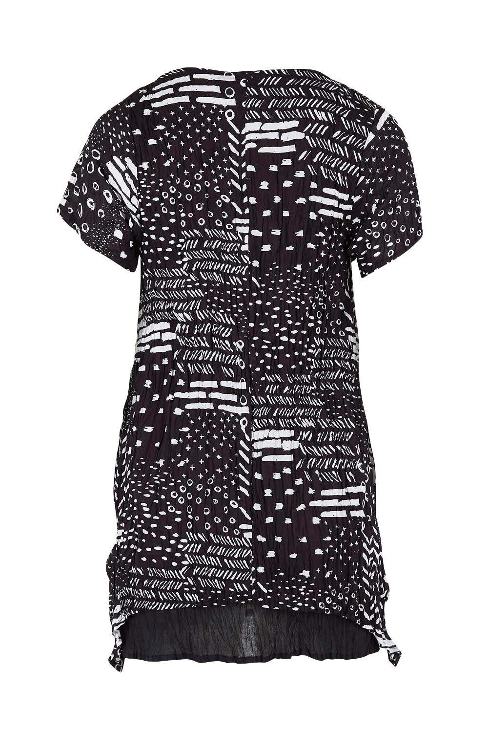 Product shot of the Cotton Crinkle Top in colour Blackprint (Black), from the back