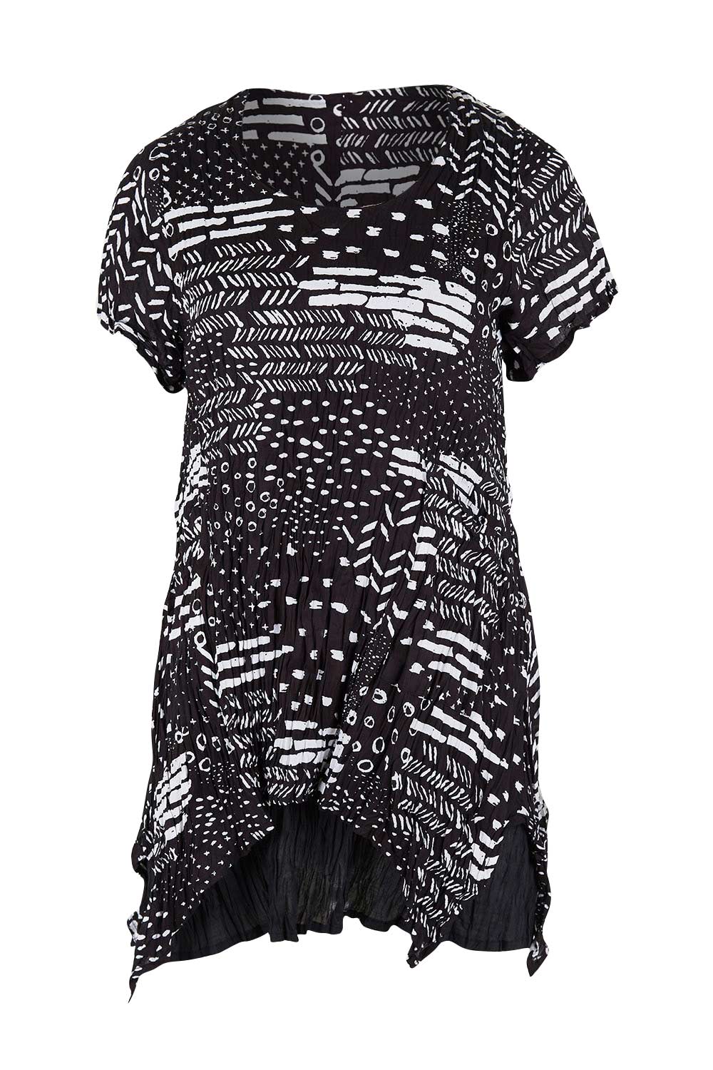 Product shot of the Cotton Crinkle Top in colour Blackprint (Black), from the front