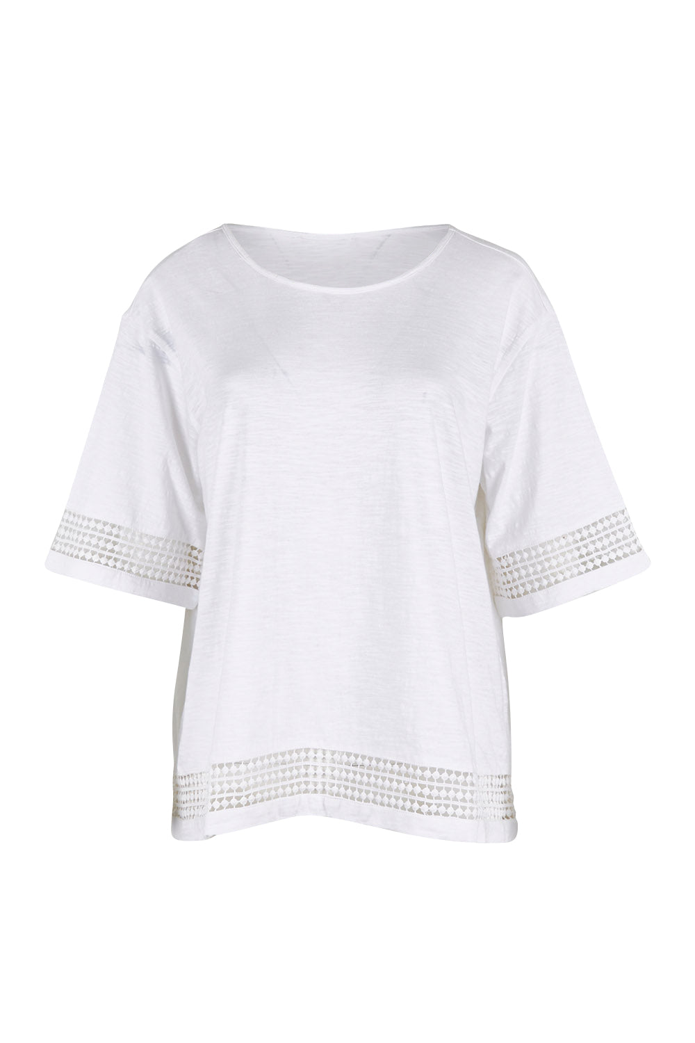 Product shot of the Cotton Jersey Circle Trim Box Top in colour White (White), from the front