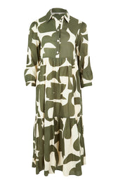 Product shot of the Cotton Shirt Dress in colour Khakikool (Green), from the front