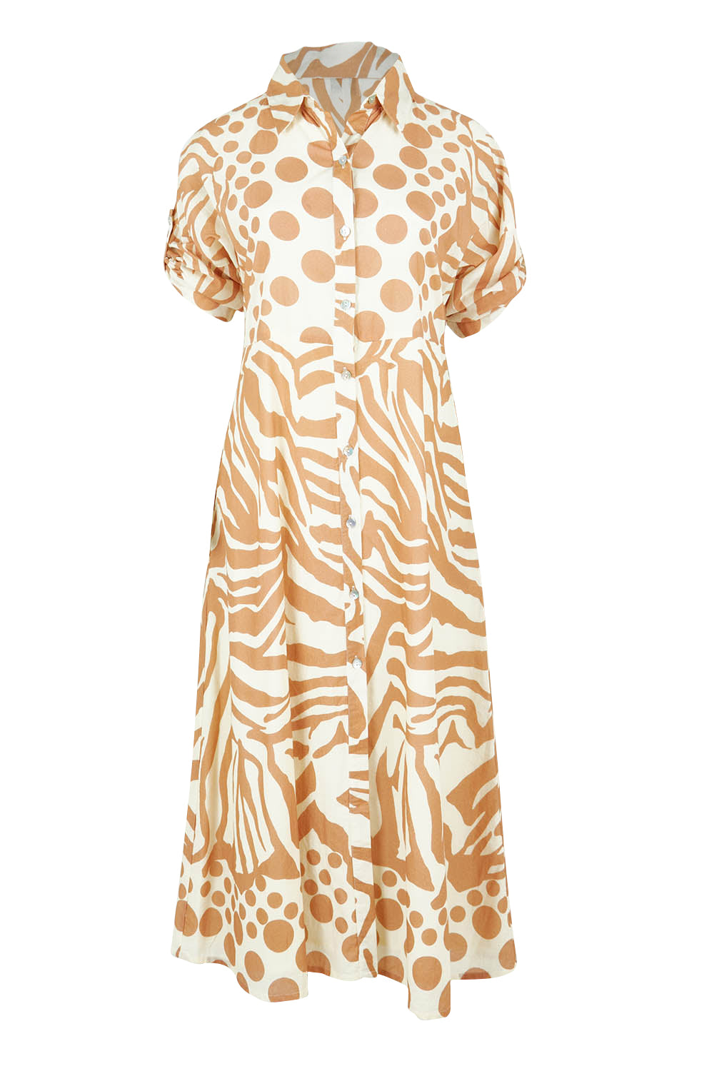Product shot of the Cotton Shirt Dress in colour Print, detail