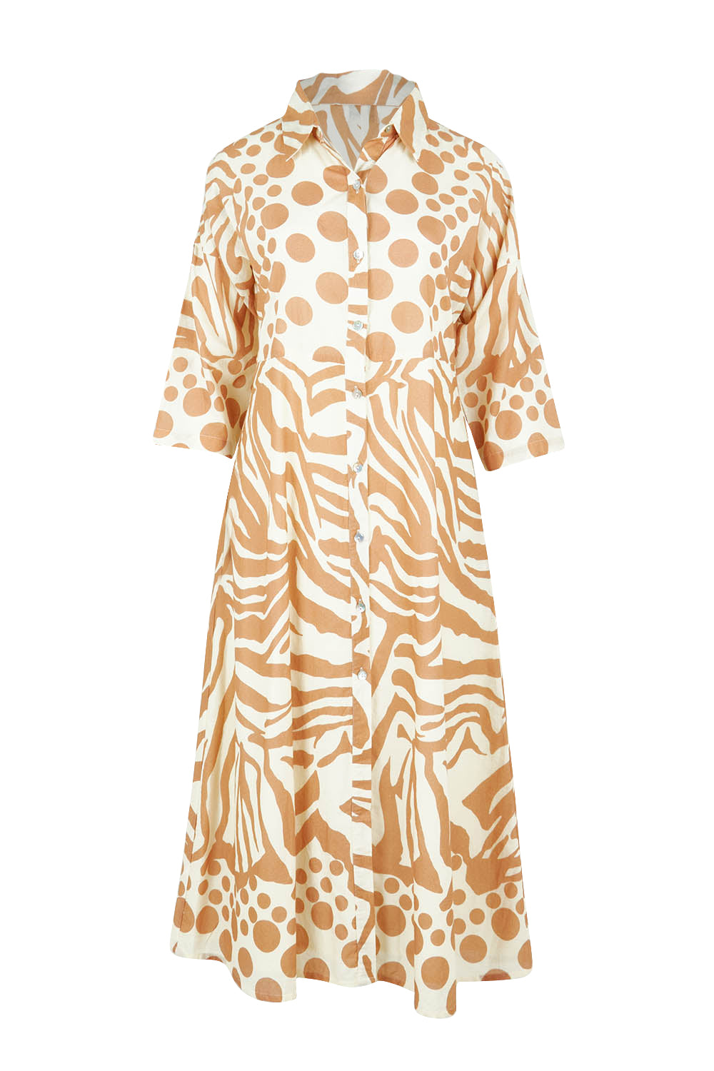 Product shot of the Cotton Shirt Dress in colour Print, from the front